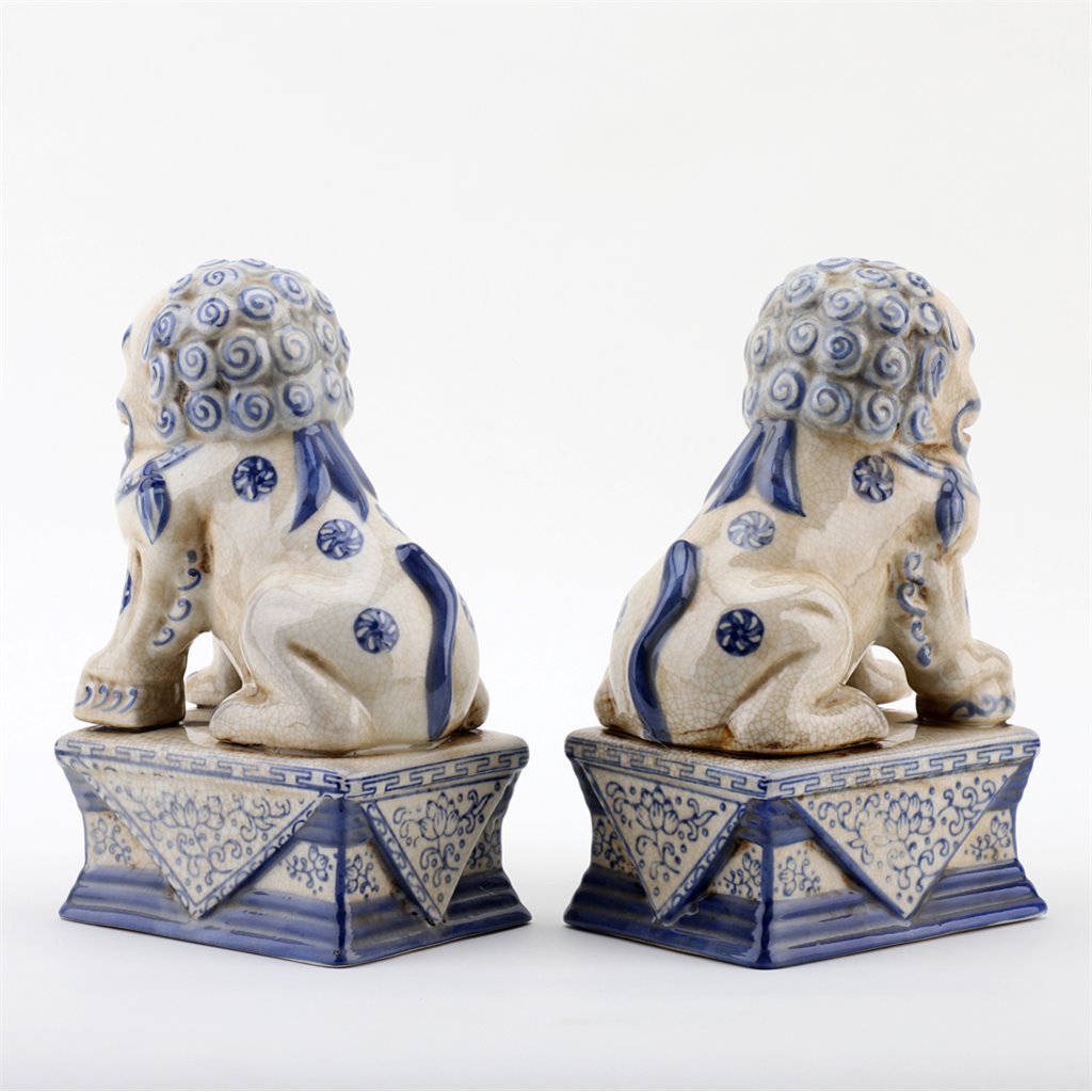 Danny's Fine Porcelain Small Pair of Lucky Foo Dog-Blue & White