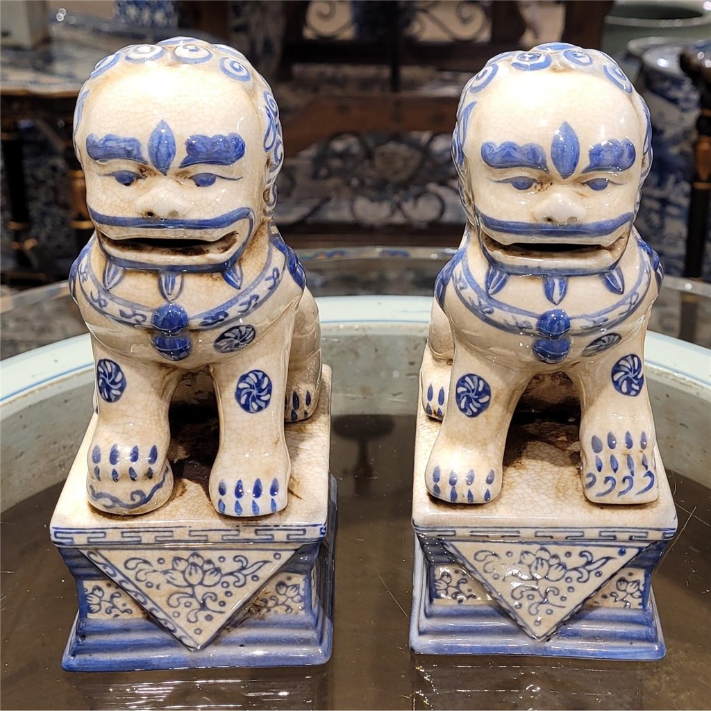 Danny's Fine Porcelain Small Pair of Lucky Foo Dog-Blue & White