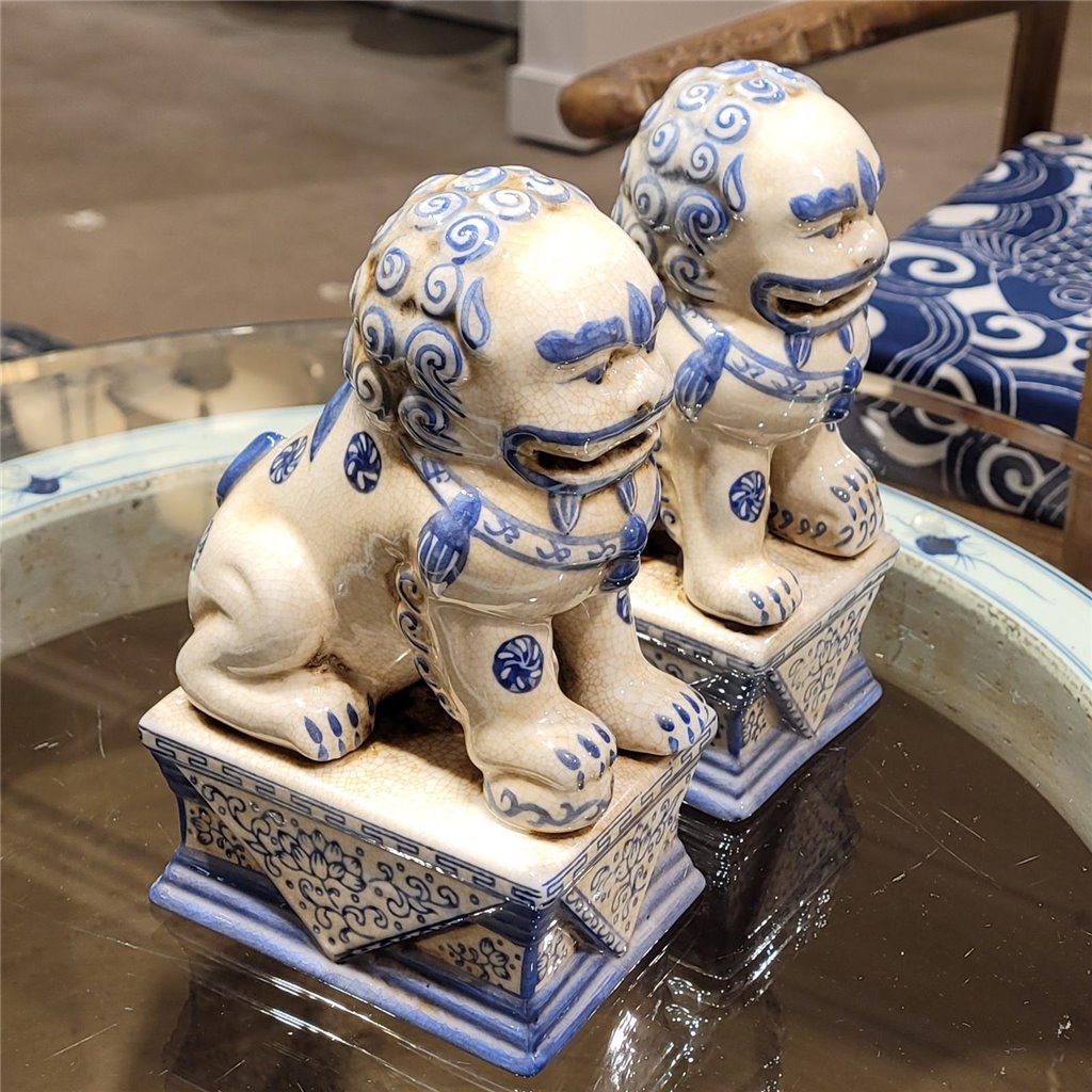 Danny's Fine Porcelain Small Pair of Lucky Foo Dog-Blue & White