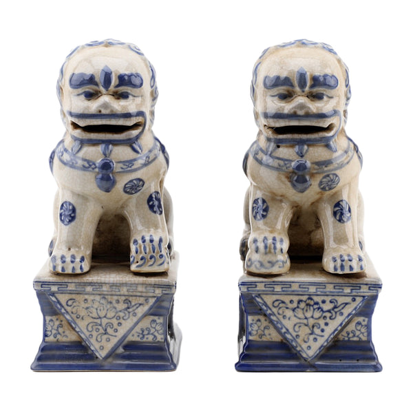 Danny's Fine Porcelain Small Pair of Lucky Foo Dog-Blue & White