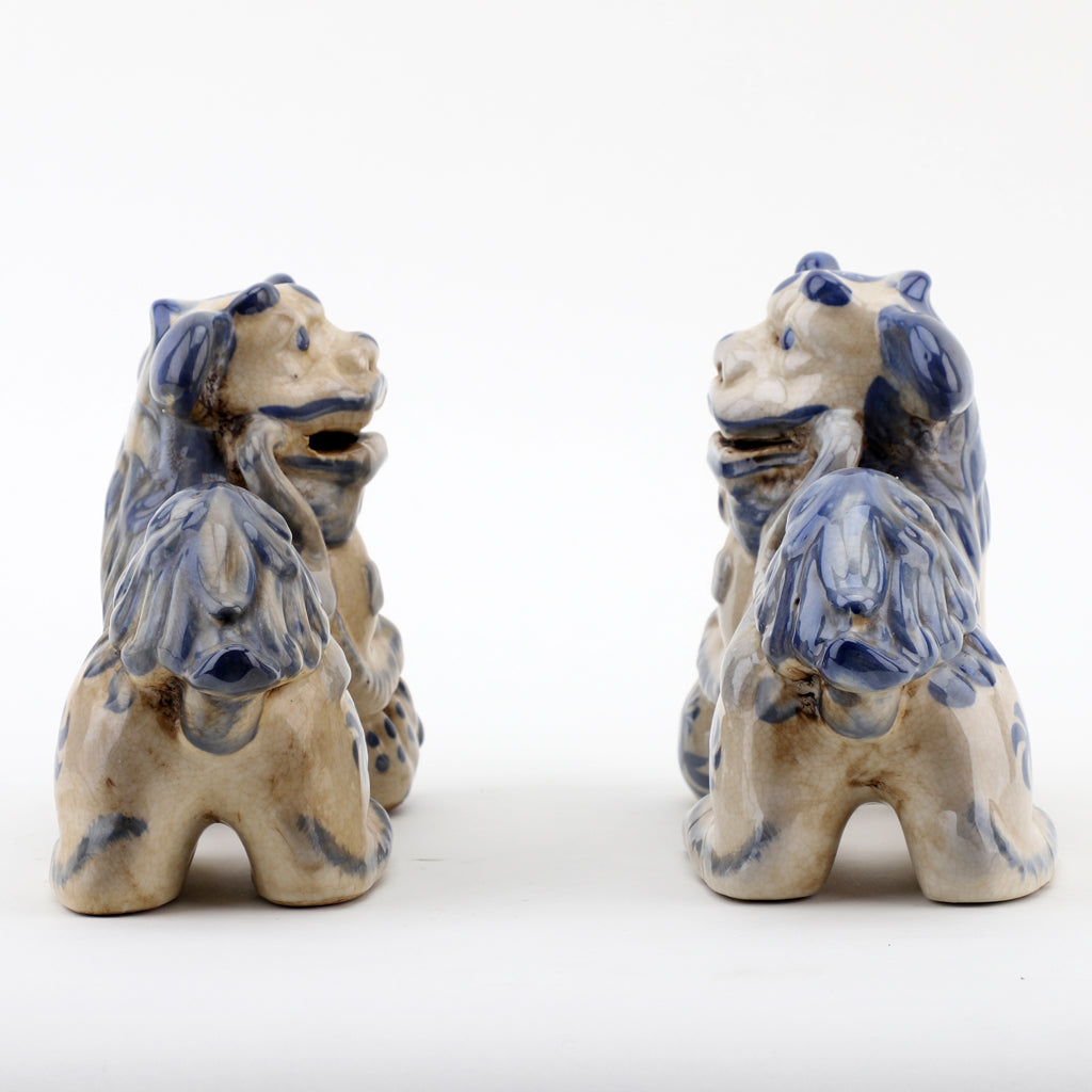 Danny's Fine Porcelain Small Pair of Lucky Foo Dog-Blue & White