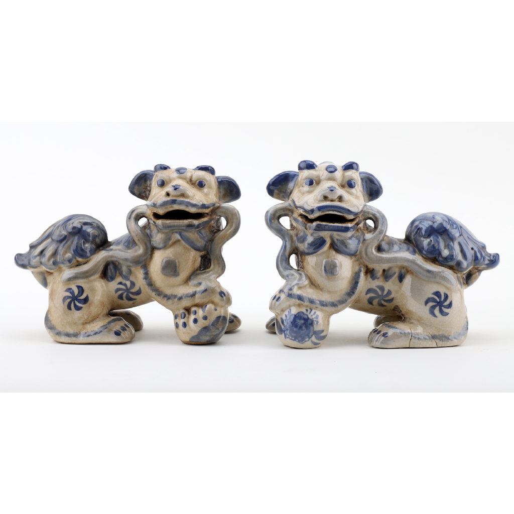 Danny's Fine Porcelain Small Pair of Lucky Foo Dog-Blue & White