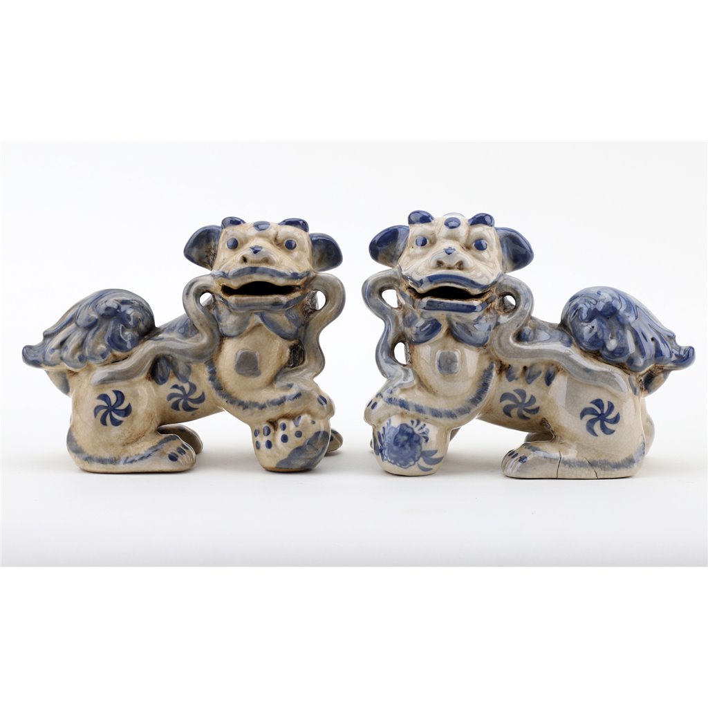 Danny's Fine Porcelain Small Pair of Lucky Foo Dog-Blue & White