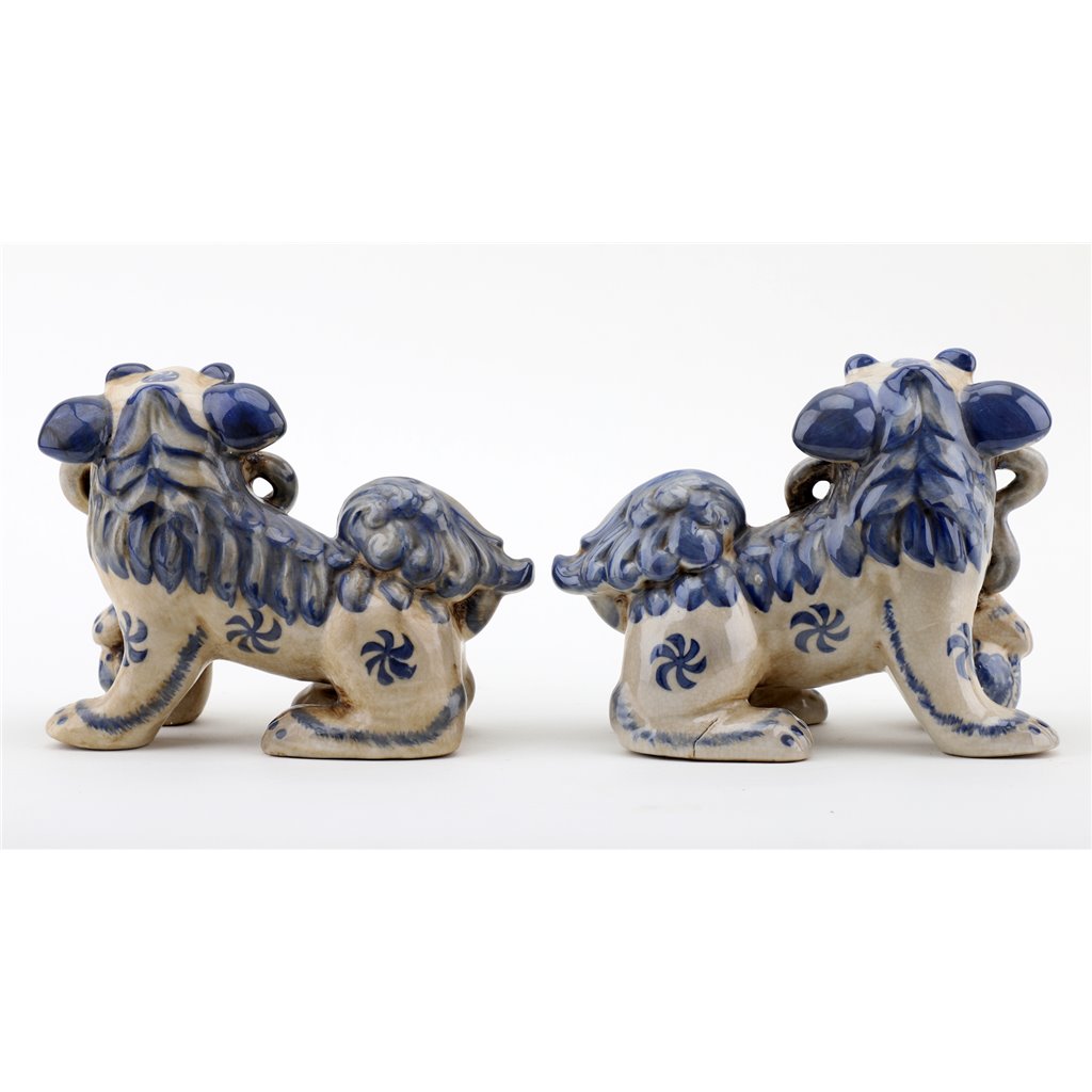 Danny's Fine Porcelain Small Pair of Lucky Foo Dog-Blue & White