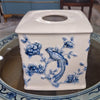 Danny's Fine Porcelain Blue & White Square Tissue Box Cover in Embossed Bird Pattern