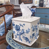 Danny's Fine Porcelain Blue & White Square Tissue Box Cover in Embossed Bird Pattern