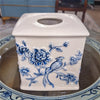 Danny's Fine Porcelain Blue & White Square Tissue Box Cover in Embossed Bird Pattern