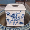 Danny's Fine Porcelain Blue & White Square Tissue Box Cover in Embossed Bird Pattern