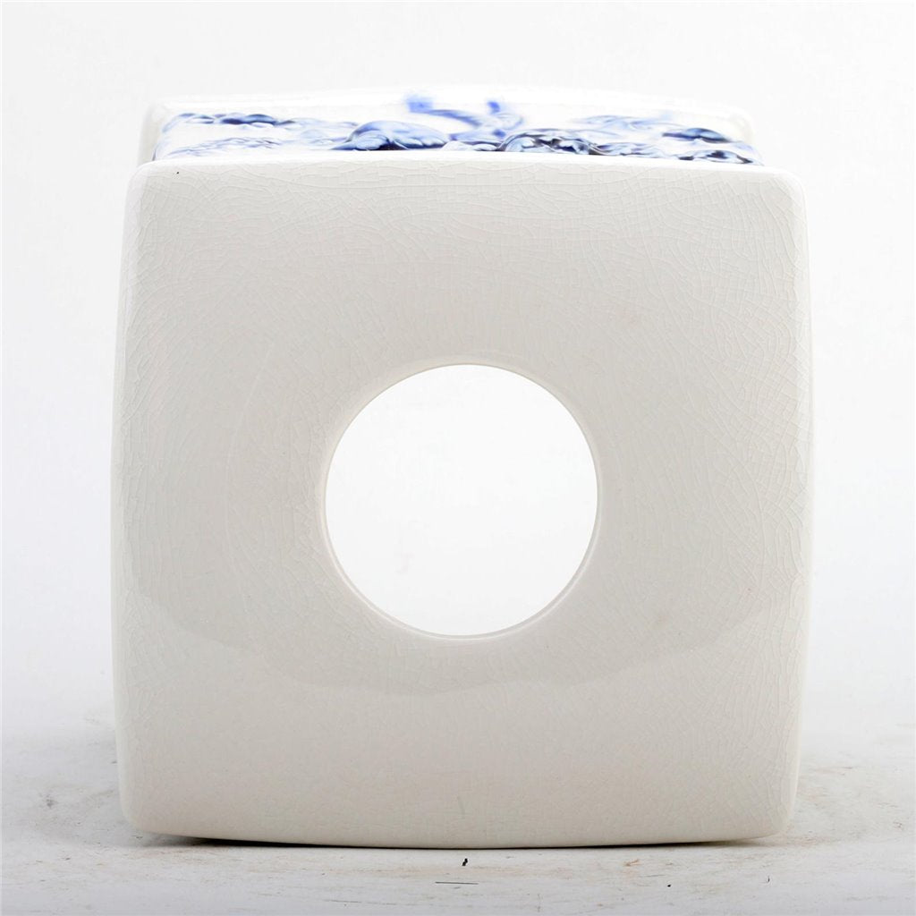 Danny's Fine Porcelain Blue & White Square Tissue Box Cover in Embossed Bird Pattern