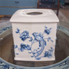 Danny's Fine Porcelain Blue & White Square Tissue Box Cover in Embossed Bird Pattern