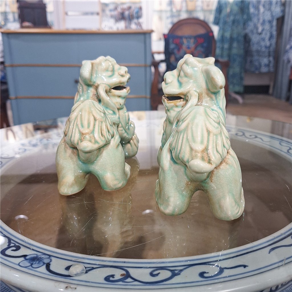Danny's Fine Porcelain Small Pair of Lucky Foo Dog-Green