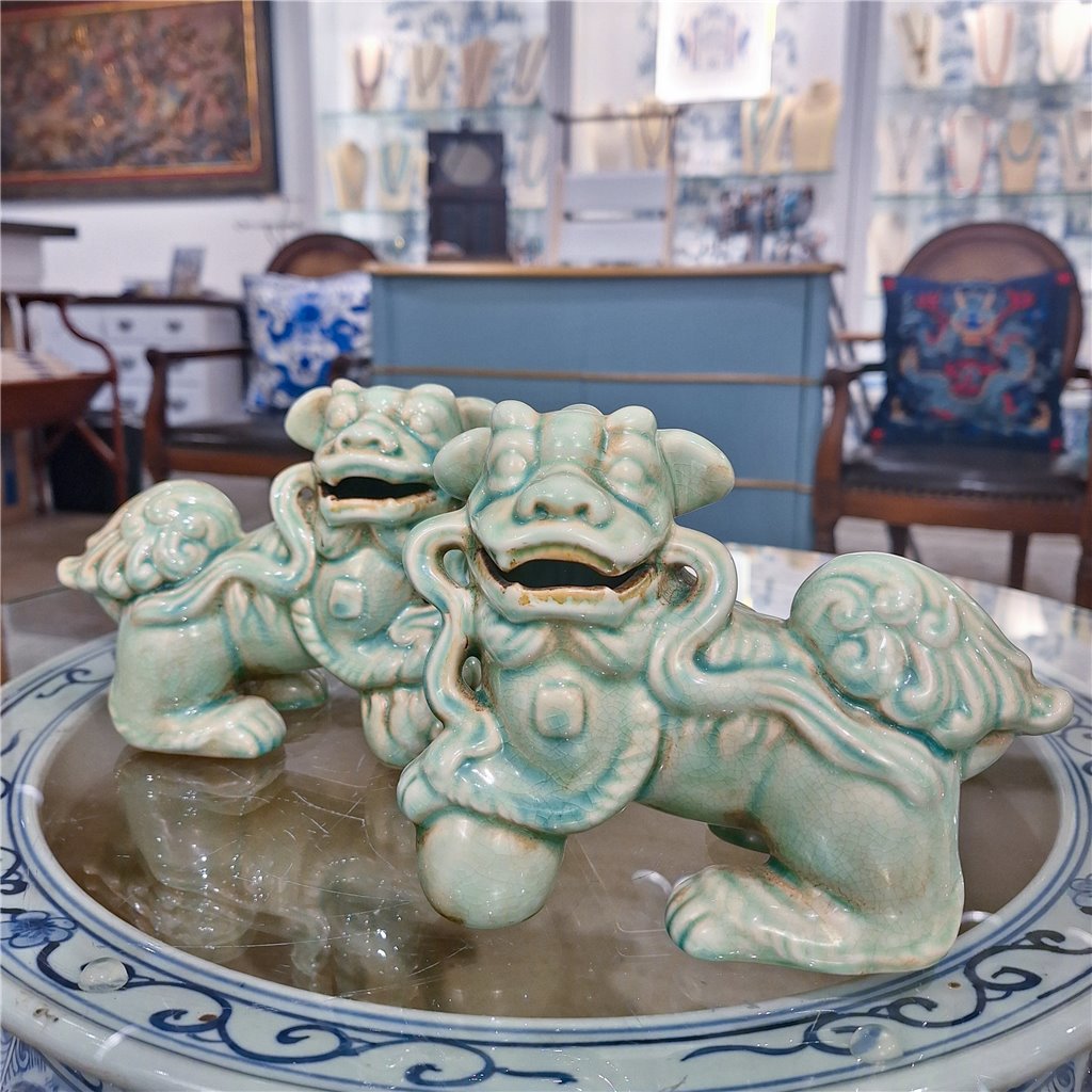 Danny's Fine Porcelain Small Pair of Lucky Foo Dog-Green