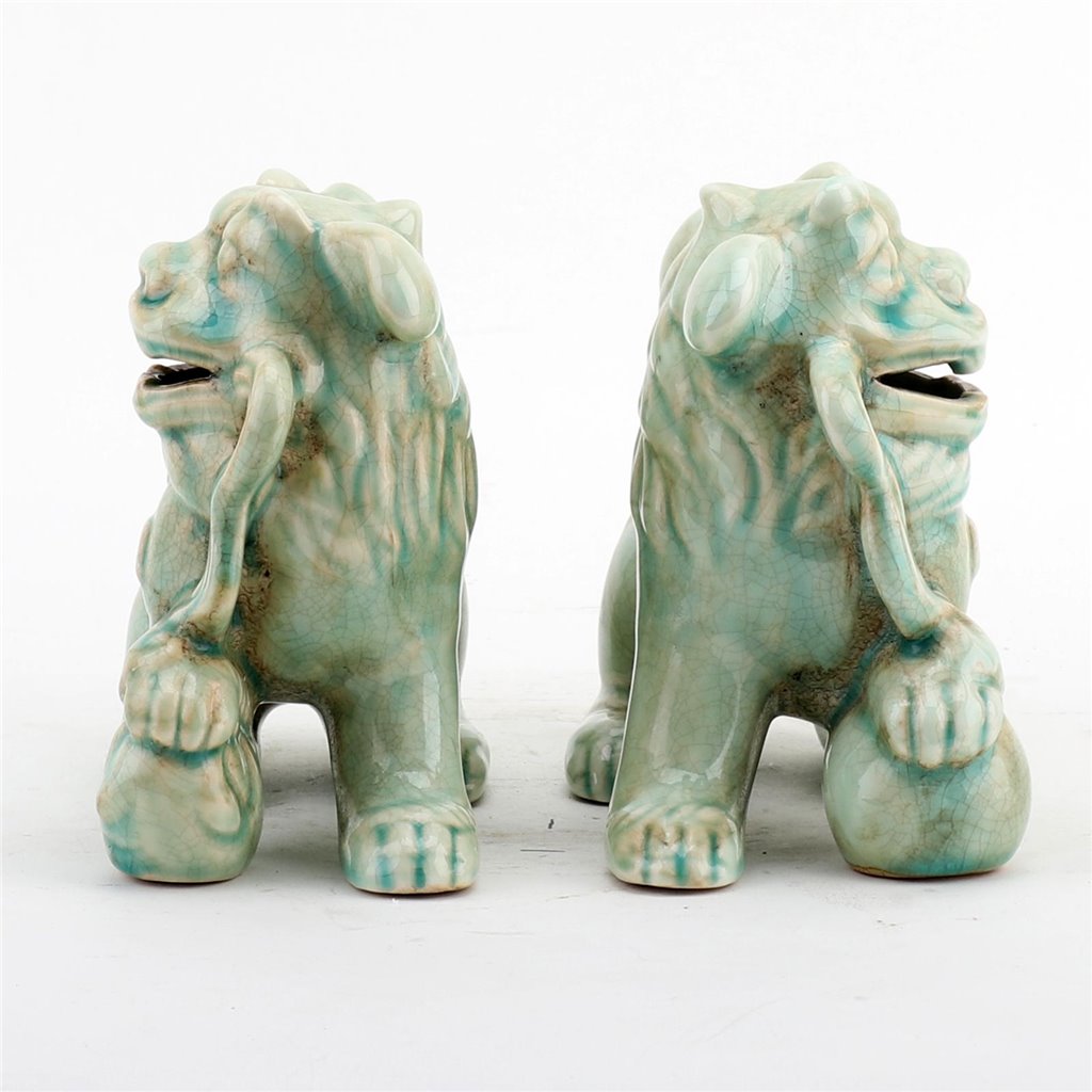 Danny's Fine Porcelain Small Pair of Lucky Foo Dog-Green