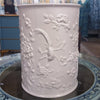 Danny's Fine Porcelain Off White Round Waste Bin in Embossed Bird Pattern