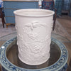 Danny's Fine Porcelain Off White Round Waste Bin in Embossed Bird Pattern