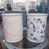 Danny's Fine Porcelain Off White Round Waste Bin in Embossed Bird Pattern