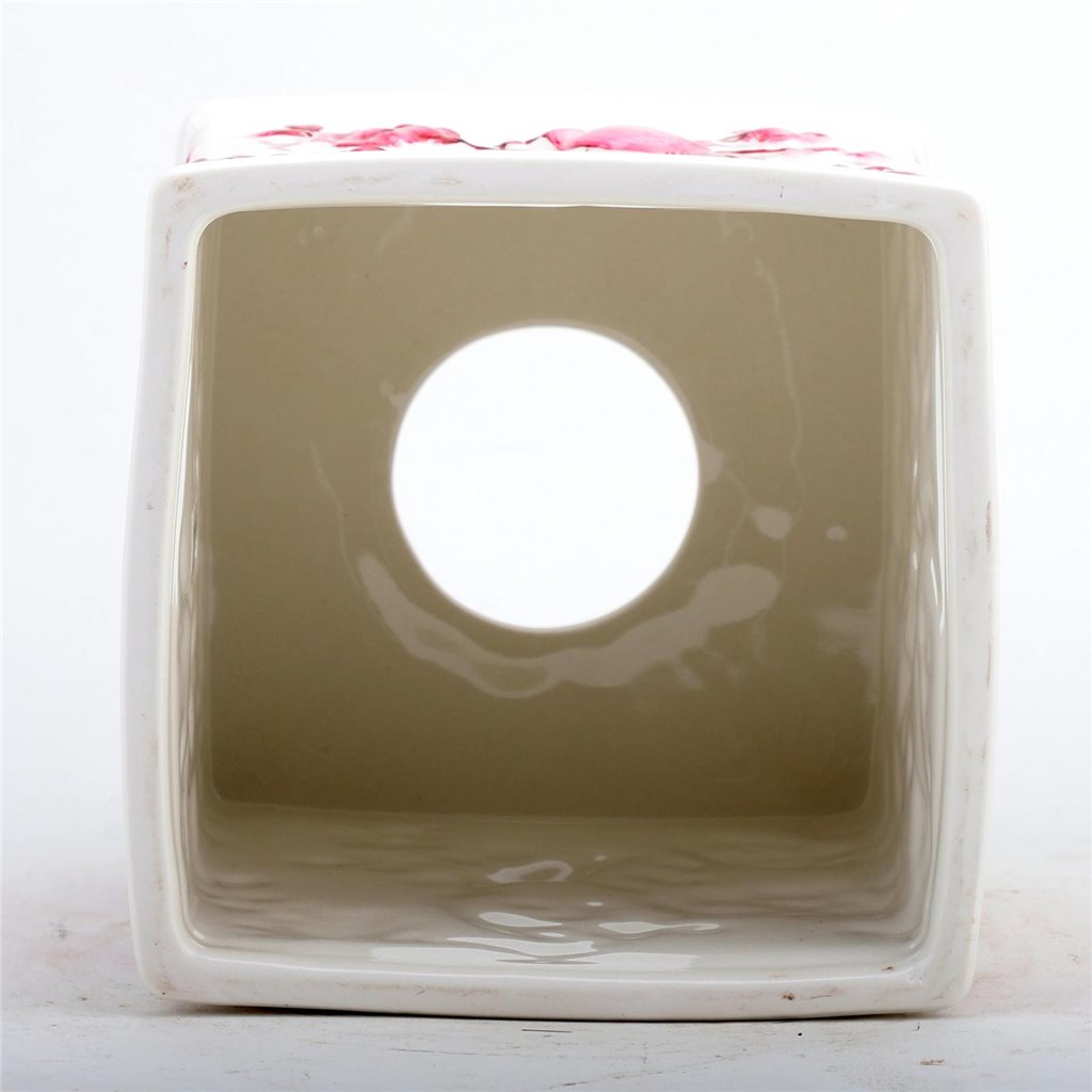 Danny's Fine Porcelain Pink and Wite Square Tissue Box Cover in Embossed Bird Pattern