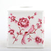 Danny's Fine Porcelain Pink and Wite Square Tissue Box Cover in Embossed Bird Pattern