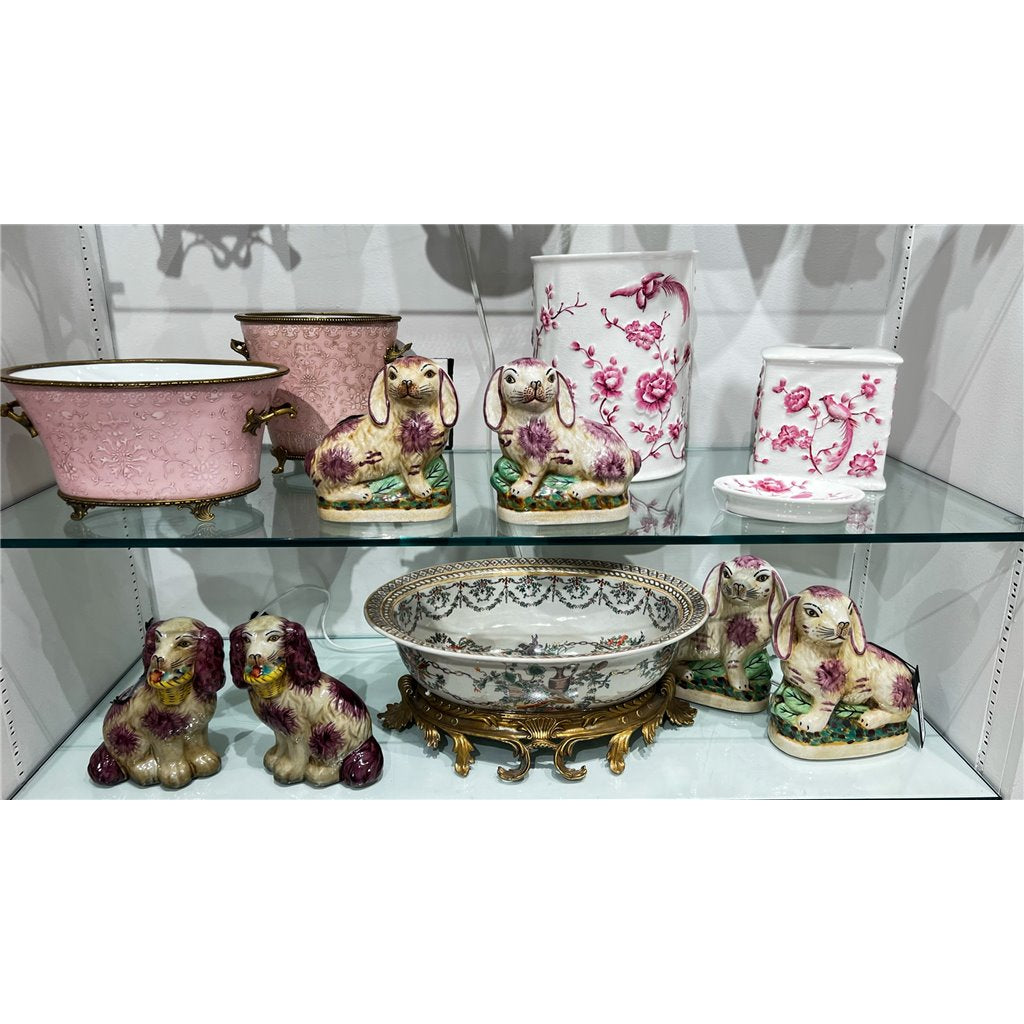 Danny's Fine Porcelain Pink and Wite Square Tissue Box Cover in Embossed Bird Pattern