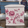 Danny's Fine Porcelain Pink and Wite Square Tissue Box Cover in Embossed Bird Pattern