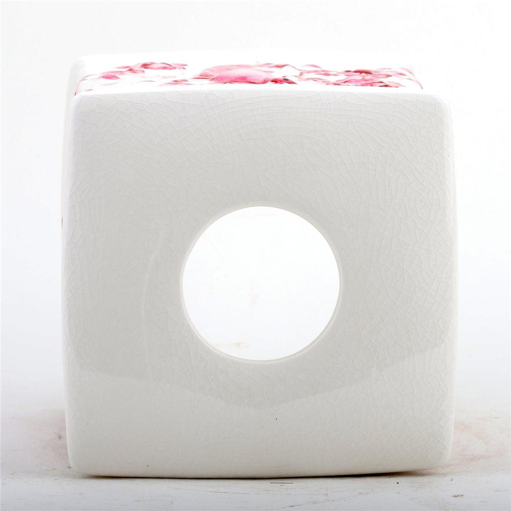 Danny's Fine Porcelain Pink and Wite Square Tissue Box Cover in Embossed Bird Pattern