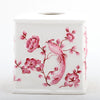 Danny's Fine Porcelain Pink and Wite Square Tissue Box Cover in Embossed Bird Pattern