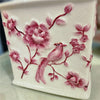 Danny's Fine Porcelain Pink and Wite Square Tissue Box Cover in Embossed Bird Pattern