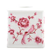 Danny's Fine Porcelain Pink and Wite Square Tissue Box Cover in Embossed Bird Pattern