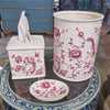 Danny's Fine Porcelain Pink and White Round Waste Bin in Embossed Bird Pattern