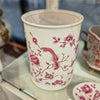 Danny's Fine Porcelain Pink and White Round Waste Bin in Embossed Bird Pattern