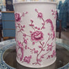 Danny's Fine Porcelain Pink and White Round Waste Bin in Embossed Bird Pattern