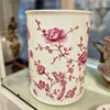 Danny's Fine Porcelain Pink and White Round Waste Bin in Embossed Bird Pattern