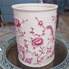 Danny's Fine Porcelain Pink and White Round Waste Bin in Embossed Bird Pattern