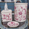 Danny's Fine Porcelain Pink and White Round Waste Bin in Embossed Bird Pattern