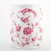 Danny's Fine Porcelain Pink and White Round Waste Bin in Embossed Bird Pattern