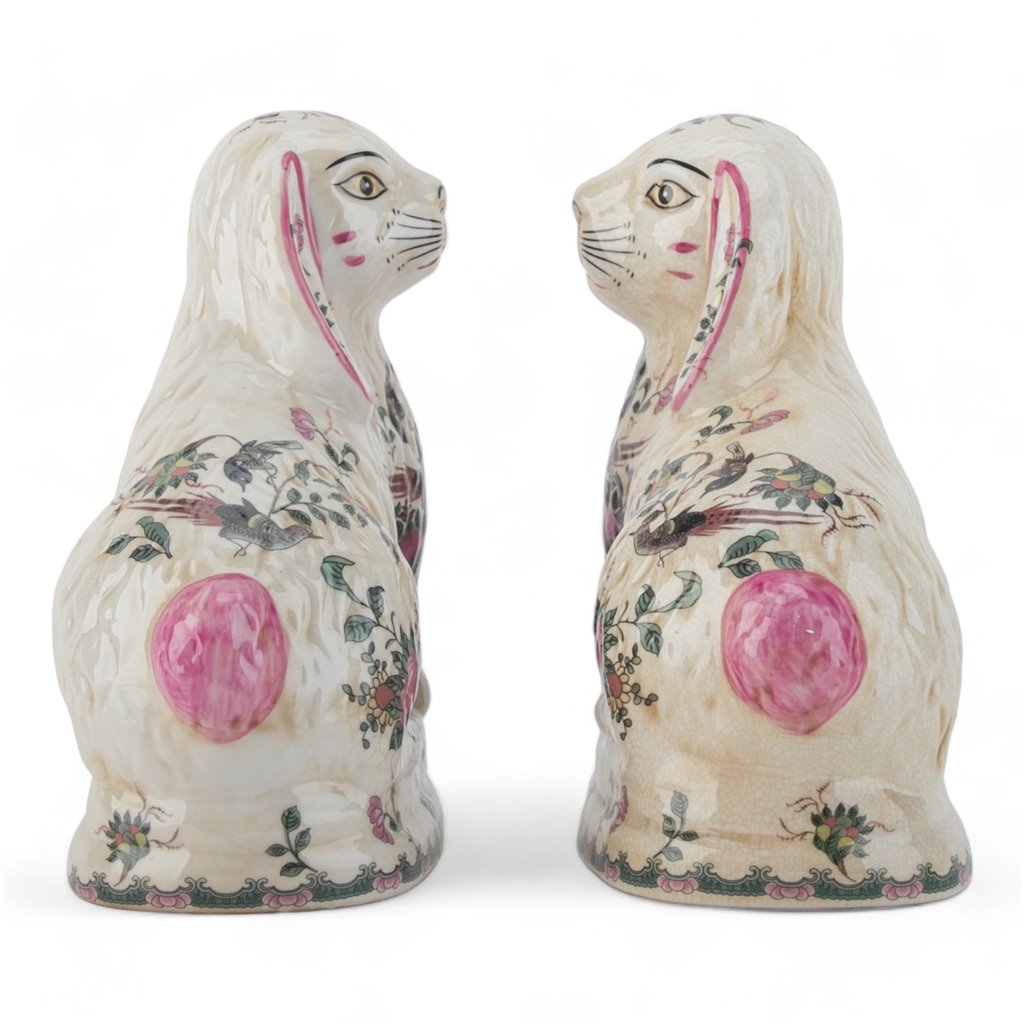 Danny's Fine Porcelain Classic Staffordshire Bunnies with A Twist! Pair of Porcelain 41363