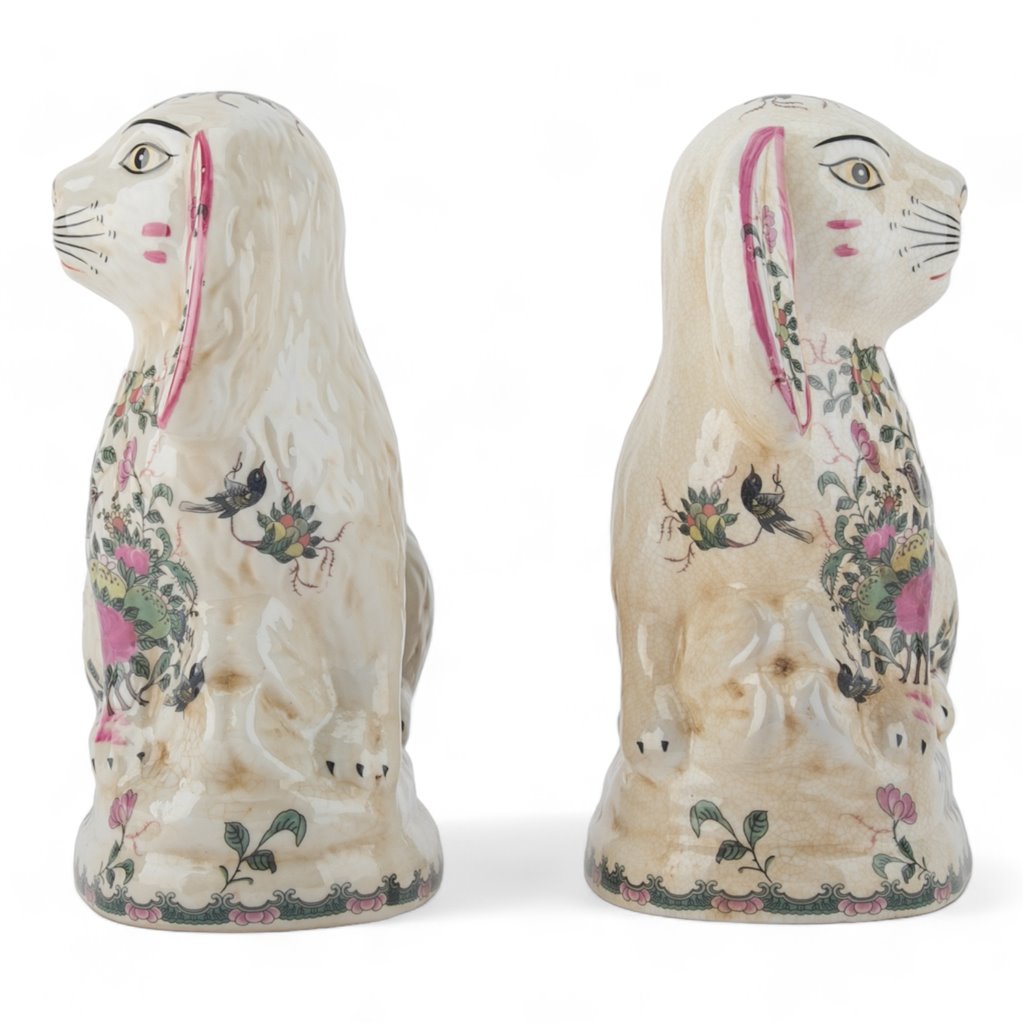Danny's Fine Porcelain Classic Staffordshire Bunnies with A Twist! Pair of Porcelain 41363