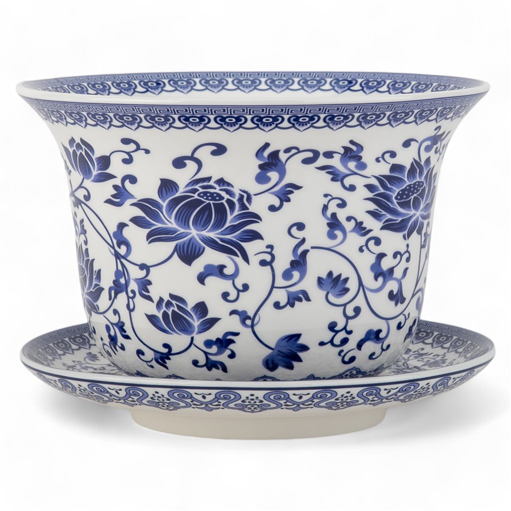 Danny's Fine Porcelain Blue & White Planter and Saucer Set of 2
