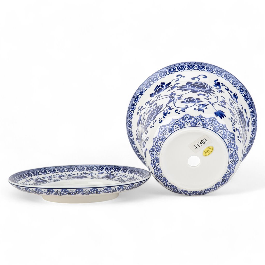 Danny's Fine Porcelain Blue & White Planter and Saucer Set of 2