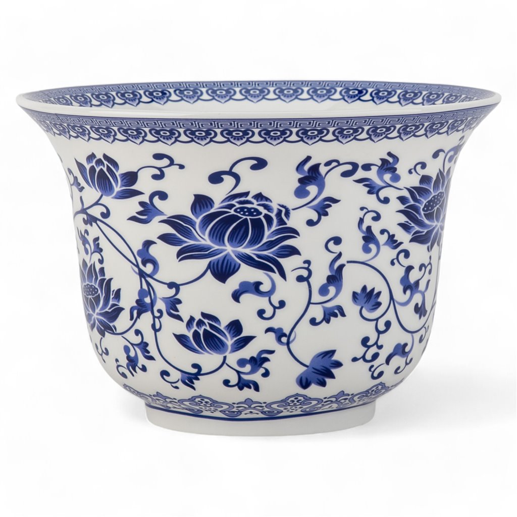 Danny's Fine Porcelain Blue & White Planter and Saucer Set of 2
