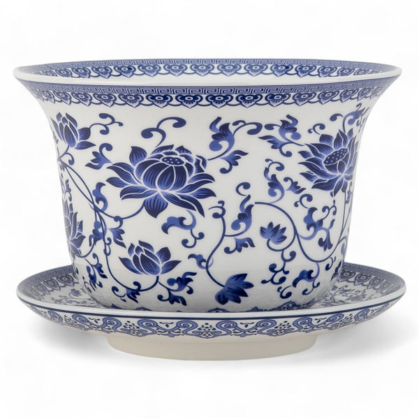Danny's Fine Porcelain Blue & White Planter and Saucer Set of 2