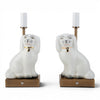 Danny's Fine Porcelain Cordless Battery Rechargable Touch Lamp -White Cream Dog-Pair - Left and Right