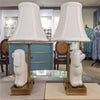 Danny's Fine Porcelain Cordless Battery Rechargable Touch Lamp -White Cream Dog-Pair - Left and Right