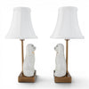Danny's Fine Porcelain Cordless Battery Rechargable Touch Lamp -White Cream Dog-Pair - Left and Right