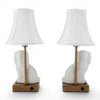 Danny's Fine Porcelain Cordless Battery Rechargable Touch Lamp -White Cream Dog-Pair - Left and Right