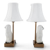 Danny's Fine Porcelain Cordless Battery Rechargable Touch Lamp -White Cream Dog-Pair - Left and Right