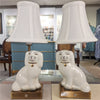 Danny's Fine Porcelain Cordless Battery Rechargable Touch Lamp -White Cream Dog-Pair - Left and Right