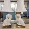 Danny's Fine Porcelain Cordless Battery Rechargable Touch Lamp -White Cream Dog-Pair - Left and Right