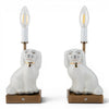 Danny's Fine Porcelain Cordless Battery Rechargable Touch Lamp -White Cream Dog-Pair - Left and Right