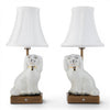 Danny's Fine Porcelain Cordless Battery Rechargable Touch Lamp -White Cream Dog-Pair - Left and Right